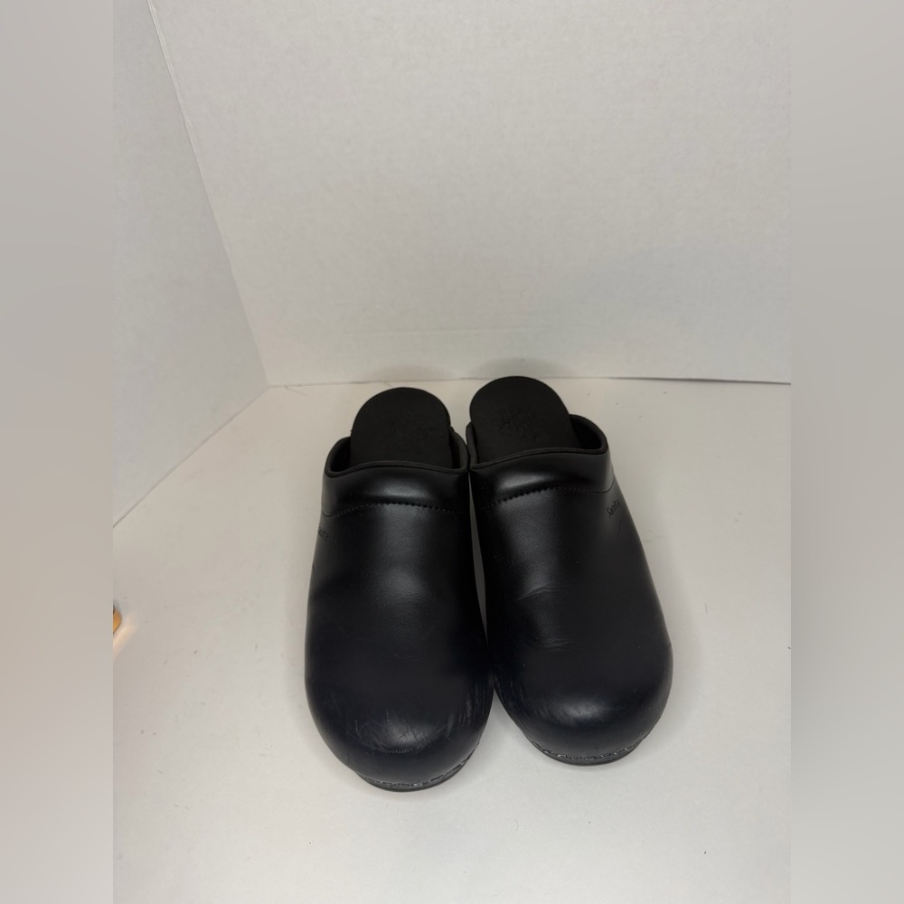 Sanita Black Leather Slip-On Women's Clogs